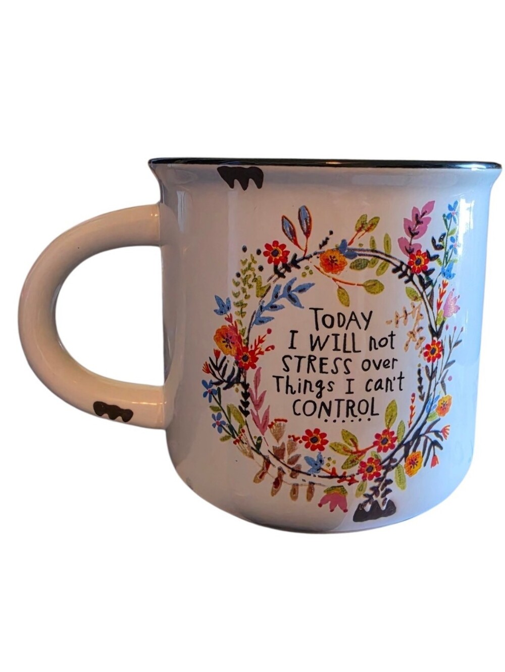 NWT Inspirational Ceramic Mug “Today I Will Not Stress” Floral Coffee Cup - Picture 2 of 5